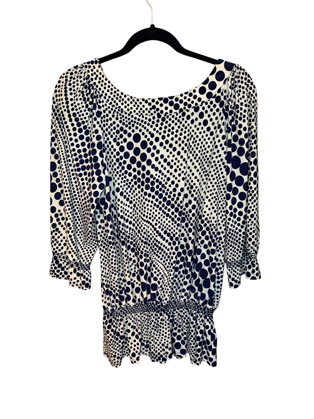 Polka Dot Scoop-Neck Tunic - Navy and White